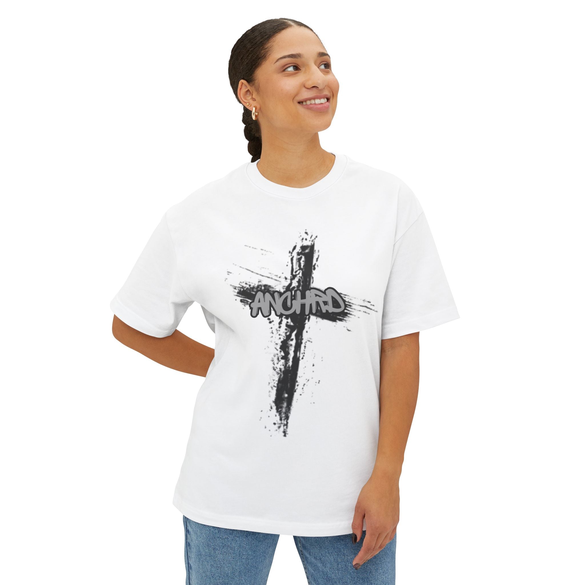 Anchor Cross Oversized Shirt — Hebrews 6:19 Faith Graphic Tee